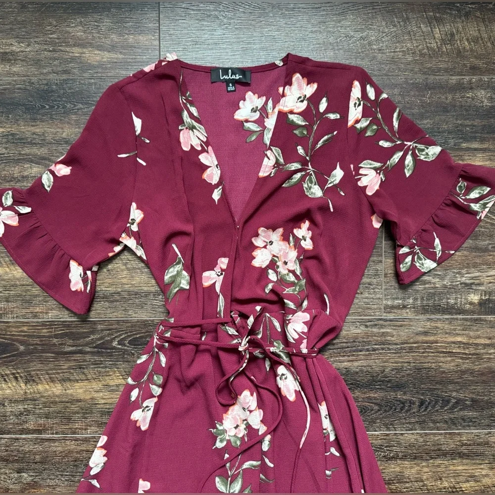 LULUS Burgundy Floral Maxi Dress S - Picture 5 of 8